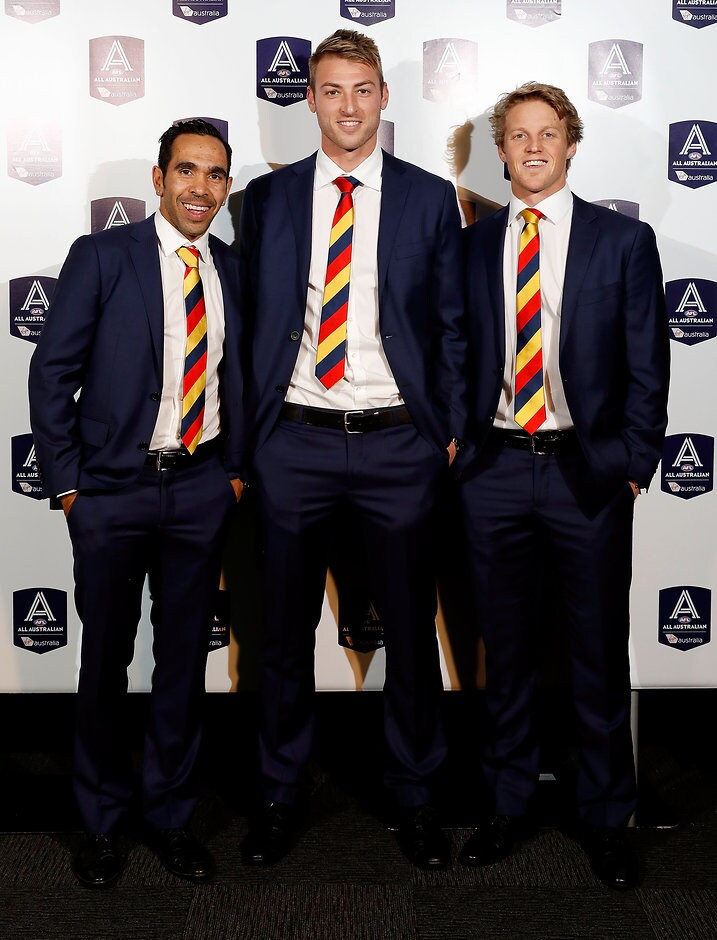AFL 2016 Media - Virgin Australia AFL All Australian Dinner MELBOURNE, AUSTRALIA - SEPTEMBER 01: Eddie Betts, Daniel Talia and Rory Sloane of the Crows during Virgin Australia AFL All Australian Dinner at the Melbourne Exhibition Centre on September 01, 2016 in Melbourne, Australia. (Photo by Adam Trafford/AFL Media)